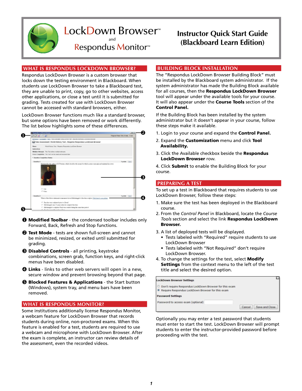 Instructor Quick Start Guide Lockdown Browser™ and Respondus Monitor