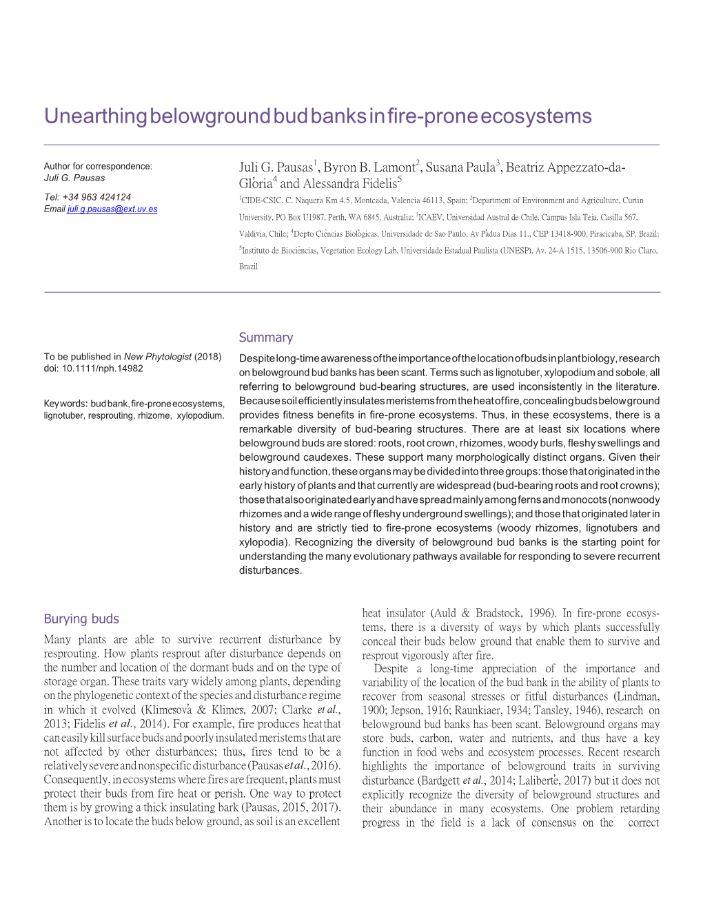 Unearthing Belowground Bud Banks in Fire-Prone Ecosystems