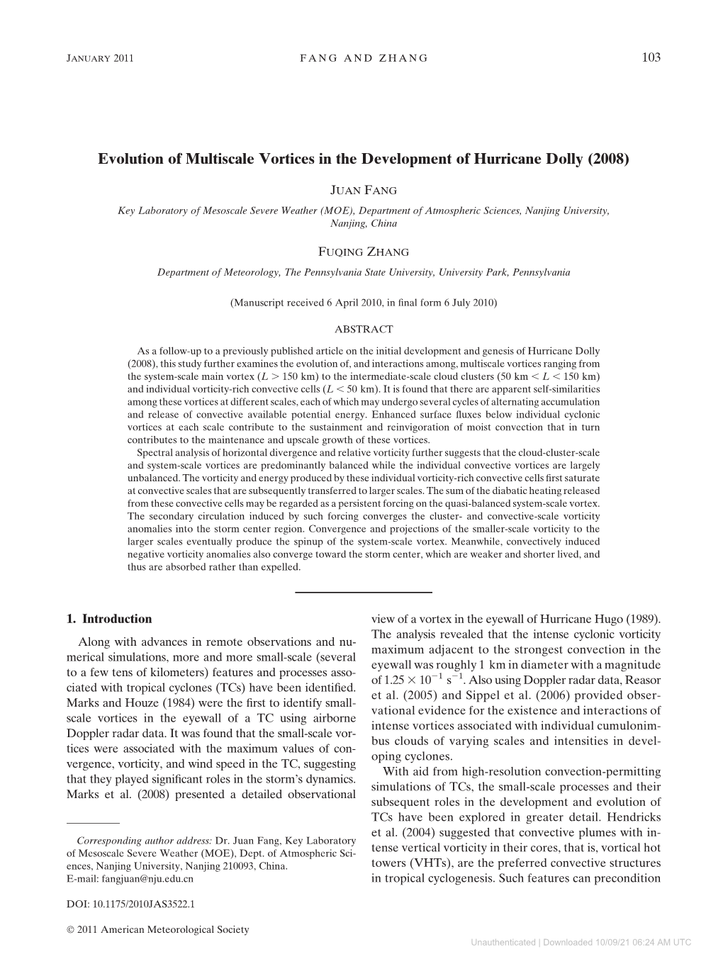 Evolution of Multiscale Vortices in the Development of Hurricane Dolly (2008)