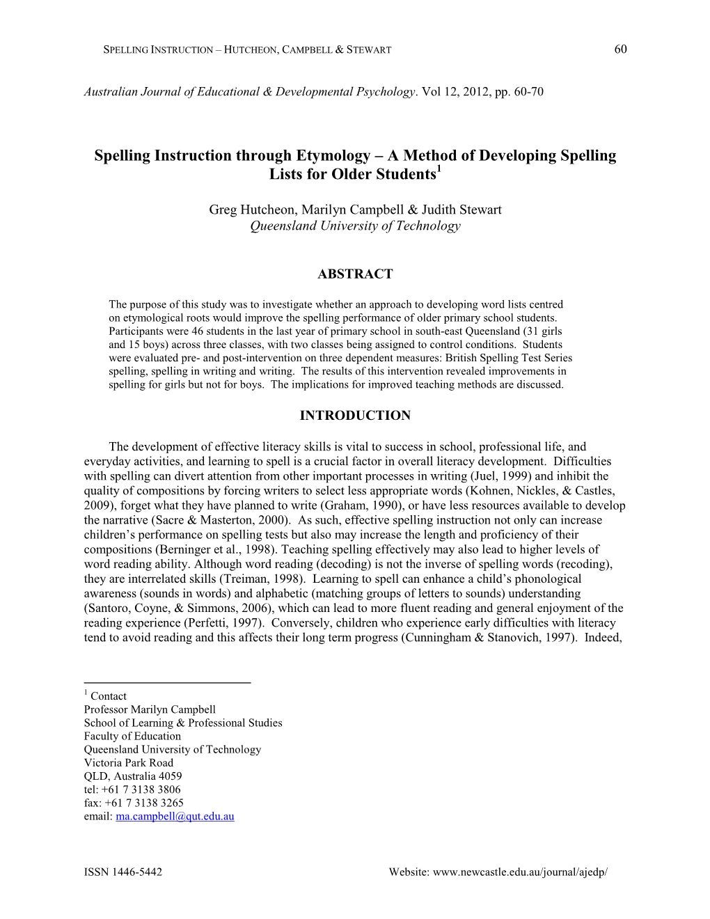 Spelling Instruction Through Etymology – a Method of Developing Spelling Lists for Older Students1