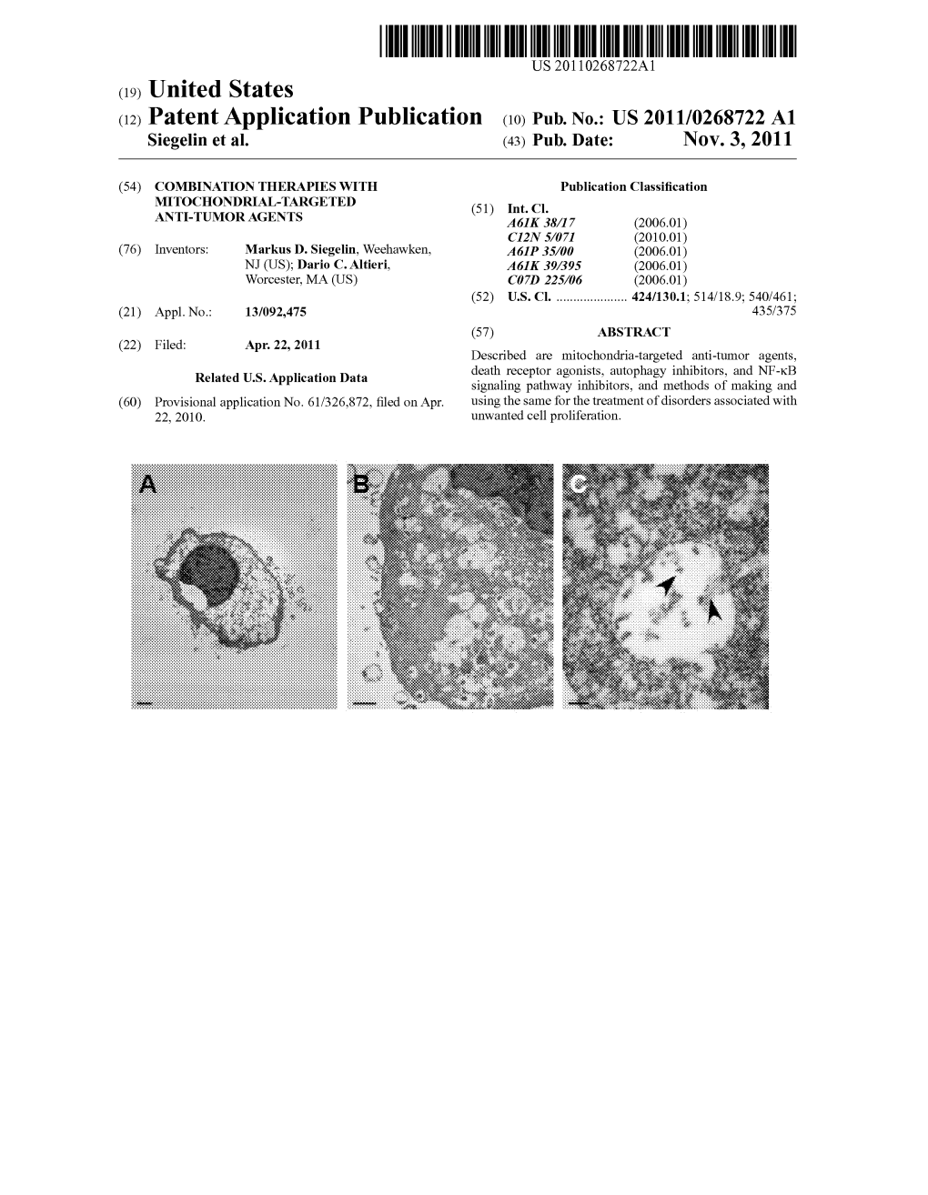 (12) Patent Application Publication (10) Pub. No.: US 2011/0268722 A1 Siegelin Et Al