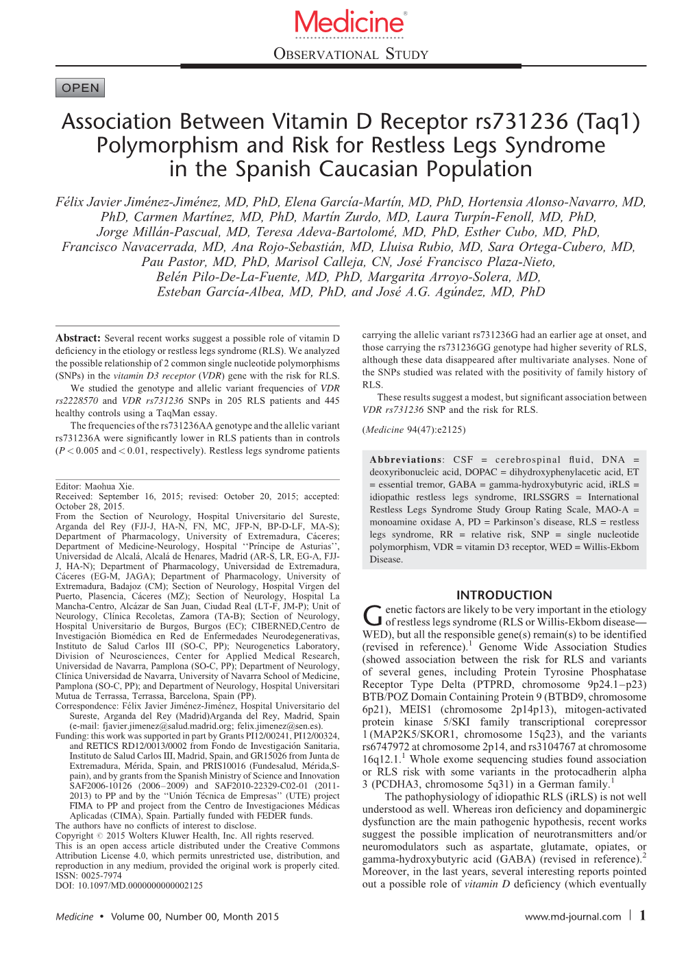 Association Between Vitamin D Receptor Rs731236 (Taq1