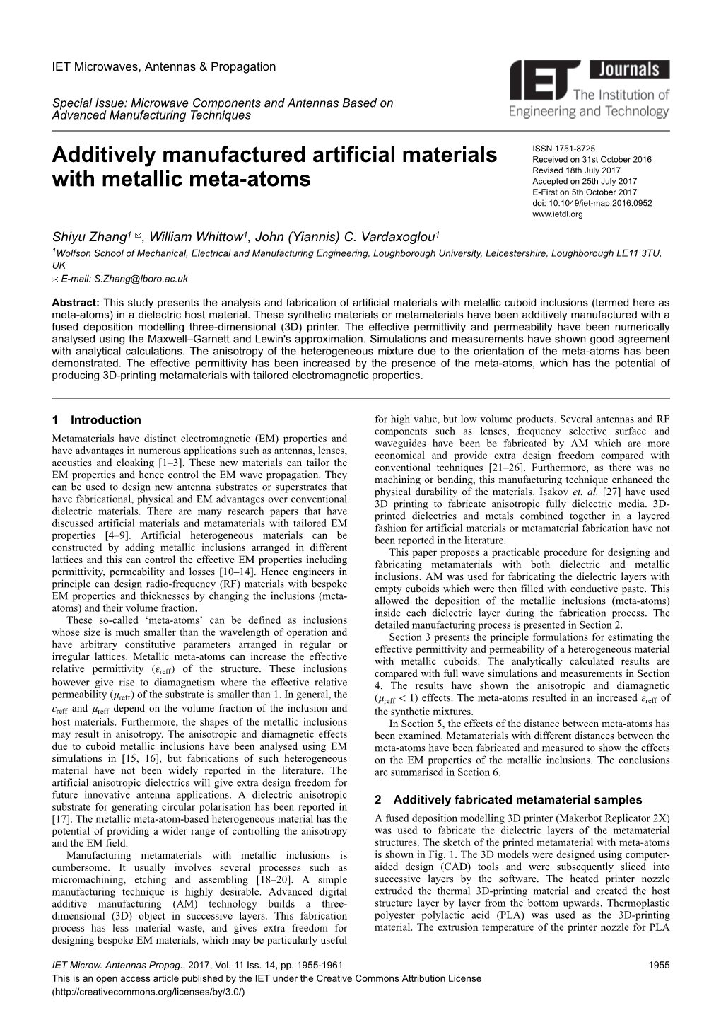 Additively Manufactured Artificial Materials with Metallic Meta-Atoms