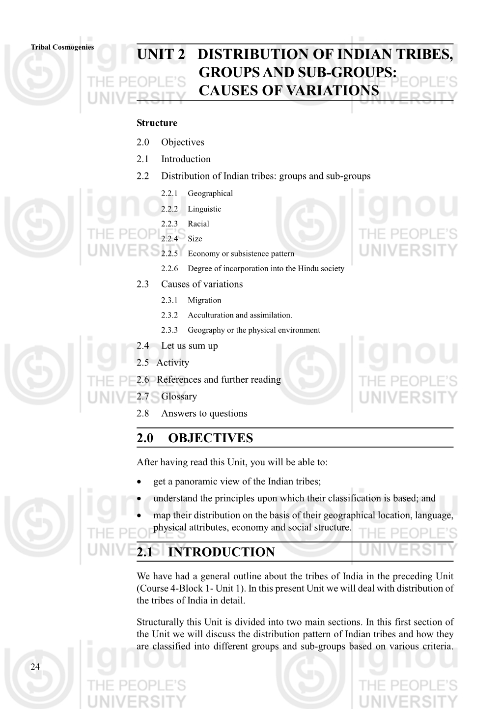 Unit 2 Distribution of Indian Tribes, Groups and Sub-Groups: Causes of Variations