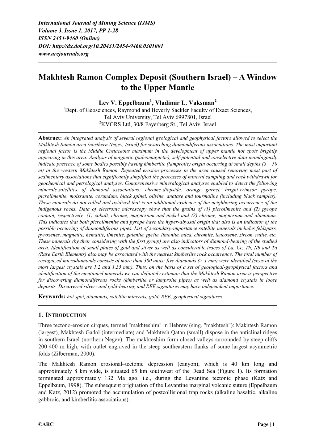 Makhtesh Ramon Complex Deposit (Southern Israel) – a Window to the Upper Mantle