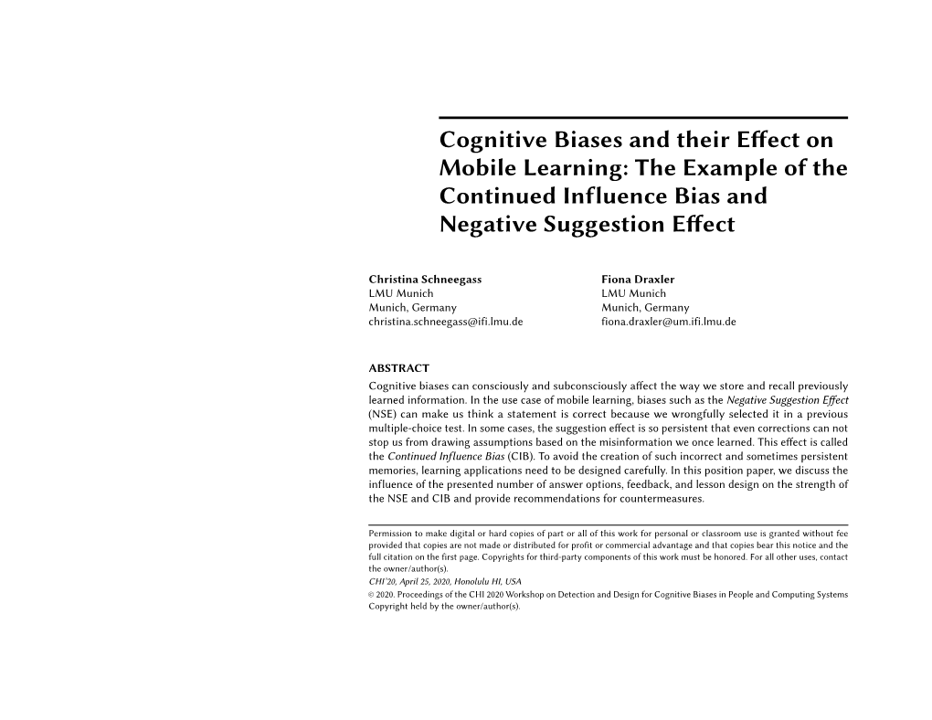 Cognitive Biases and Their Effect on Mobile Learning: the Example of the Continued Influence Bias and Negative Suggestion Effect