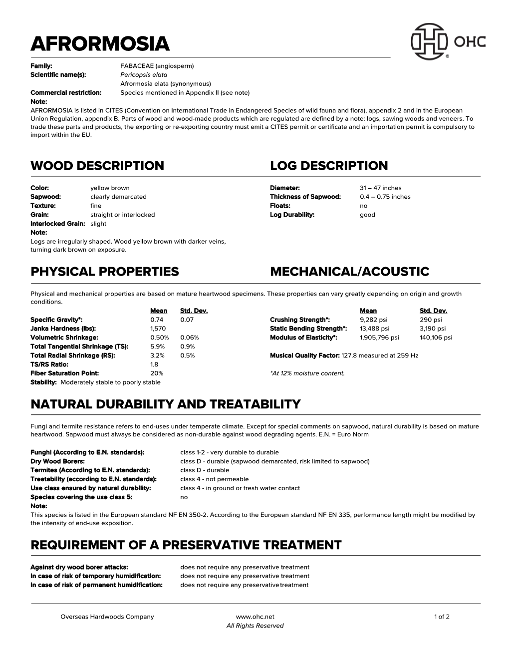 Afrormosia Tech Data