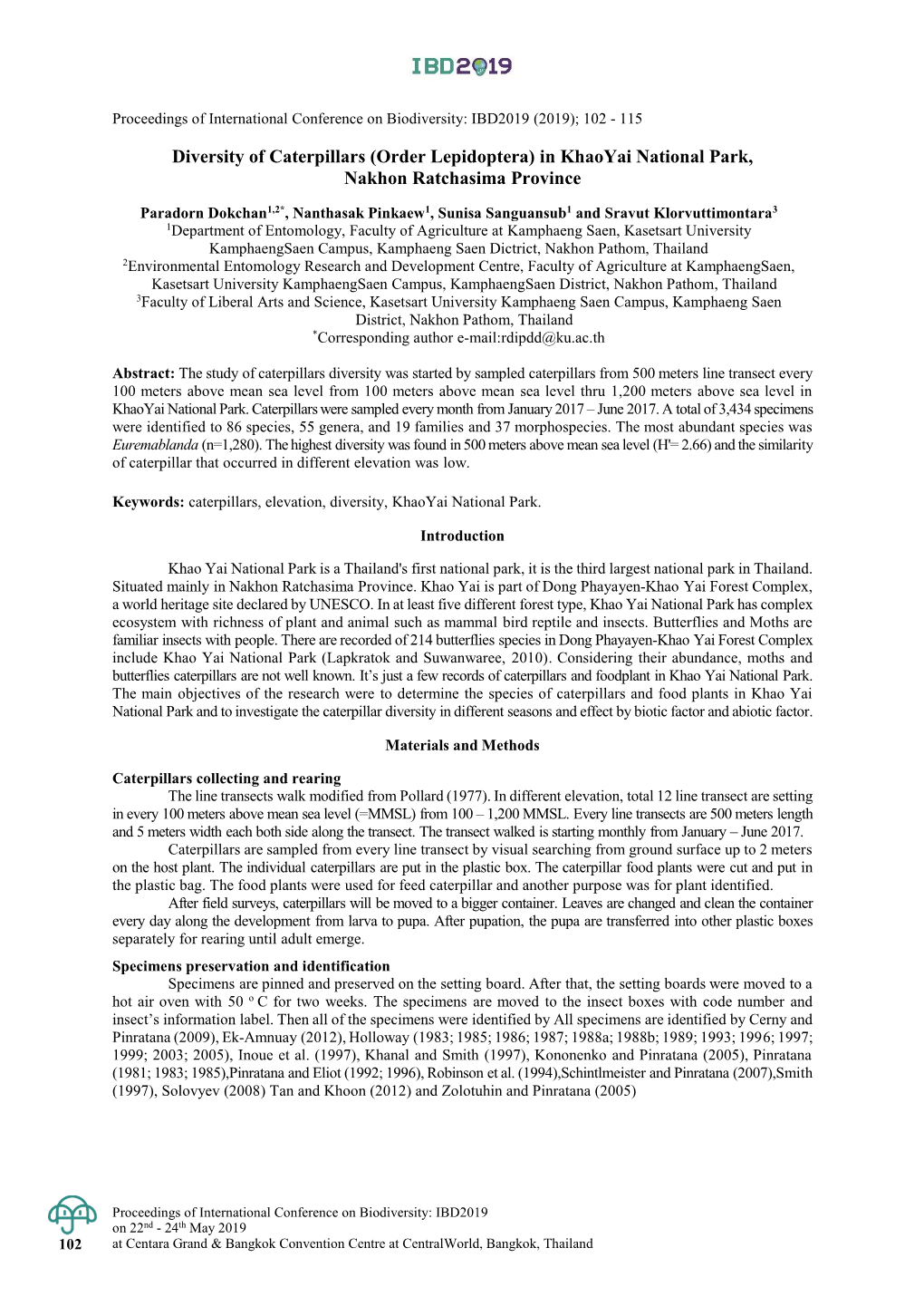 Diversity of Caterpillars (Order Lepidoptera) in Khaoyai National Park, Nakhon Ratchasima Province