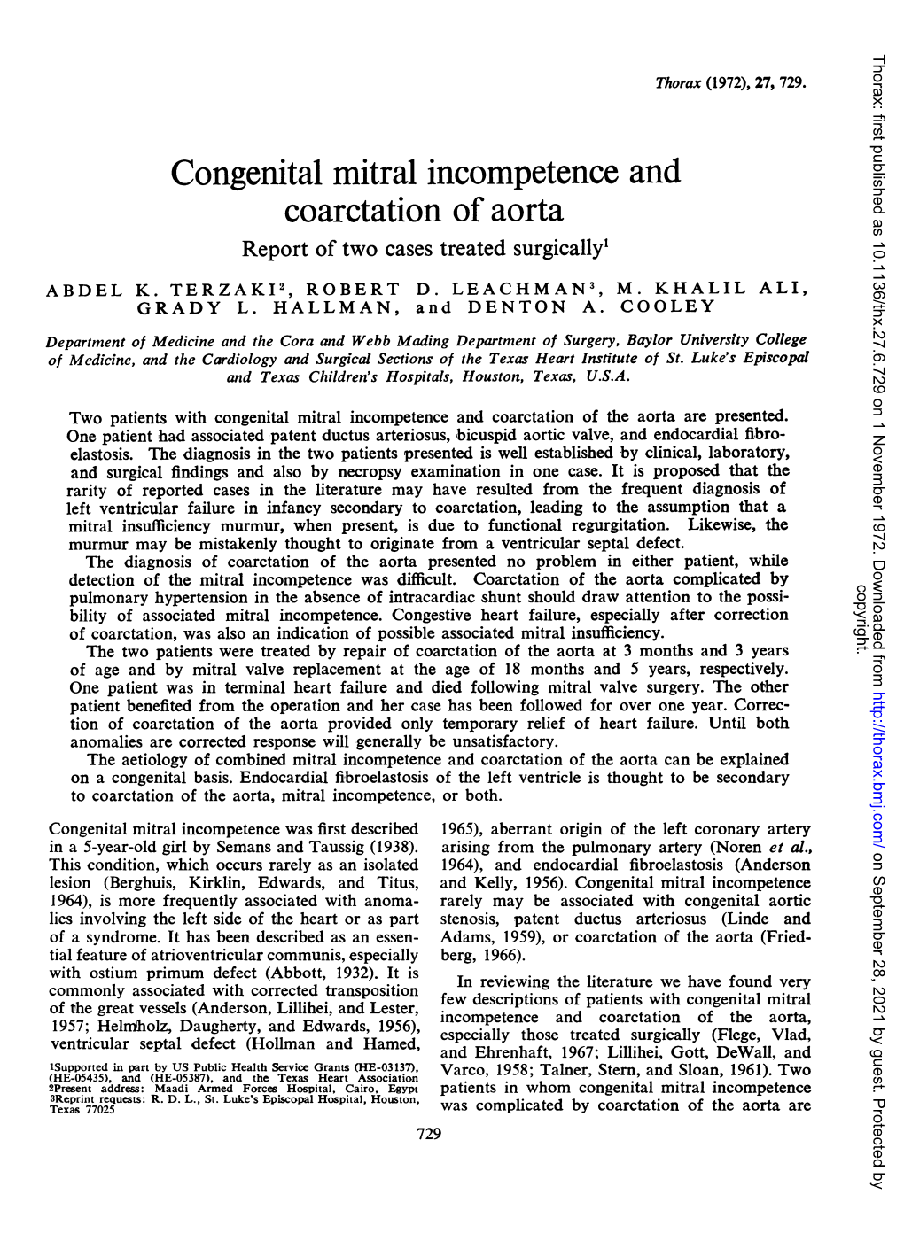 Congenital Mitral Incompetence and Coarctation Ofaorta