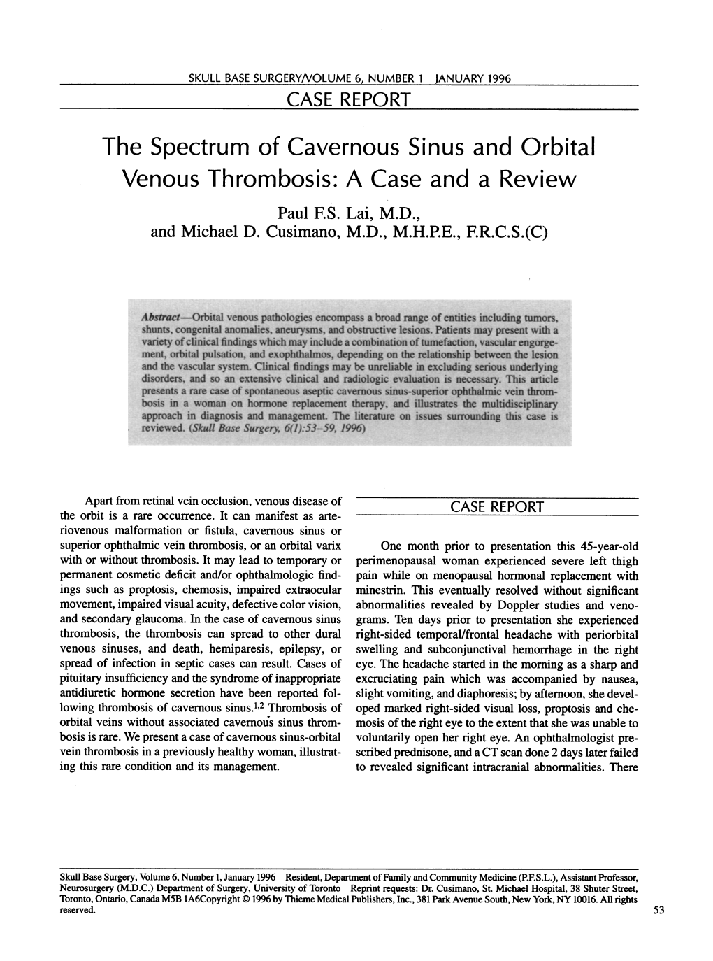 Venous Thrombosis: a Case and a Review Paul F.S