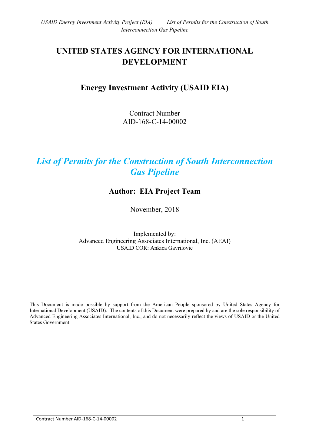 List of Permits for the Construction of South Interconnection Gas Pipeline