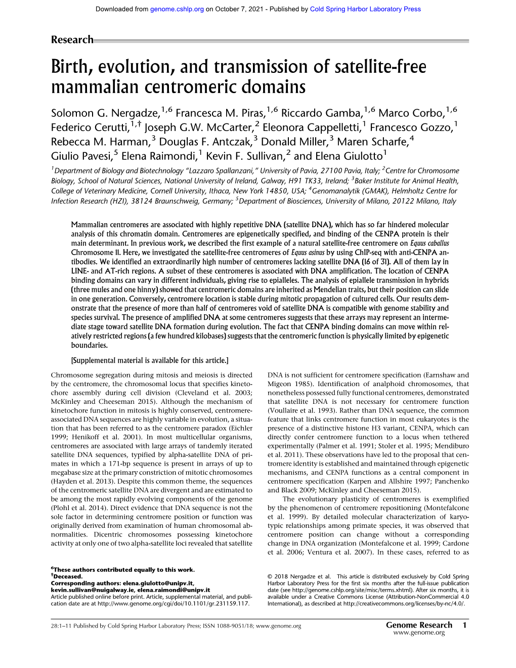 Birth, Evolution, and Transmission of Satellite-Free Mammalian Centromeric Domains