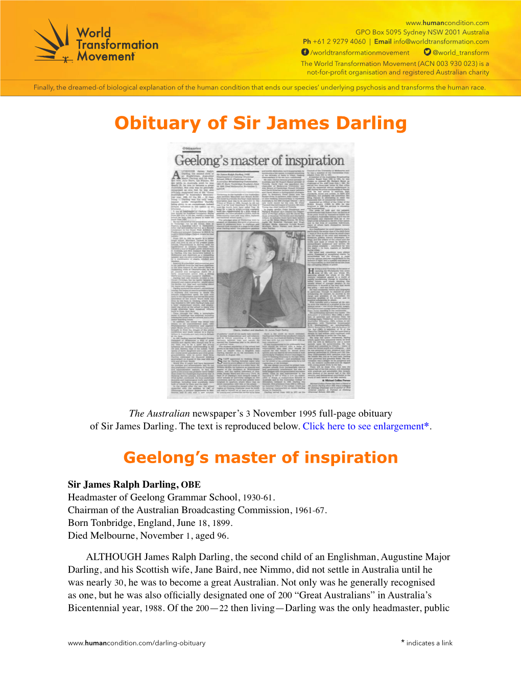 Obituary of Sir James Darling