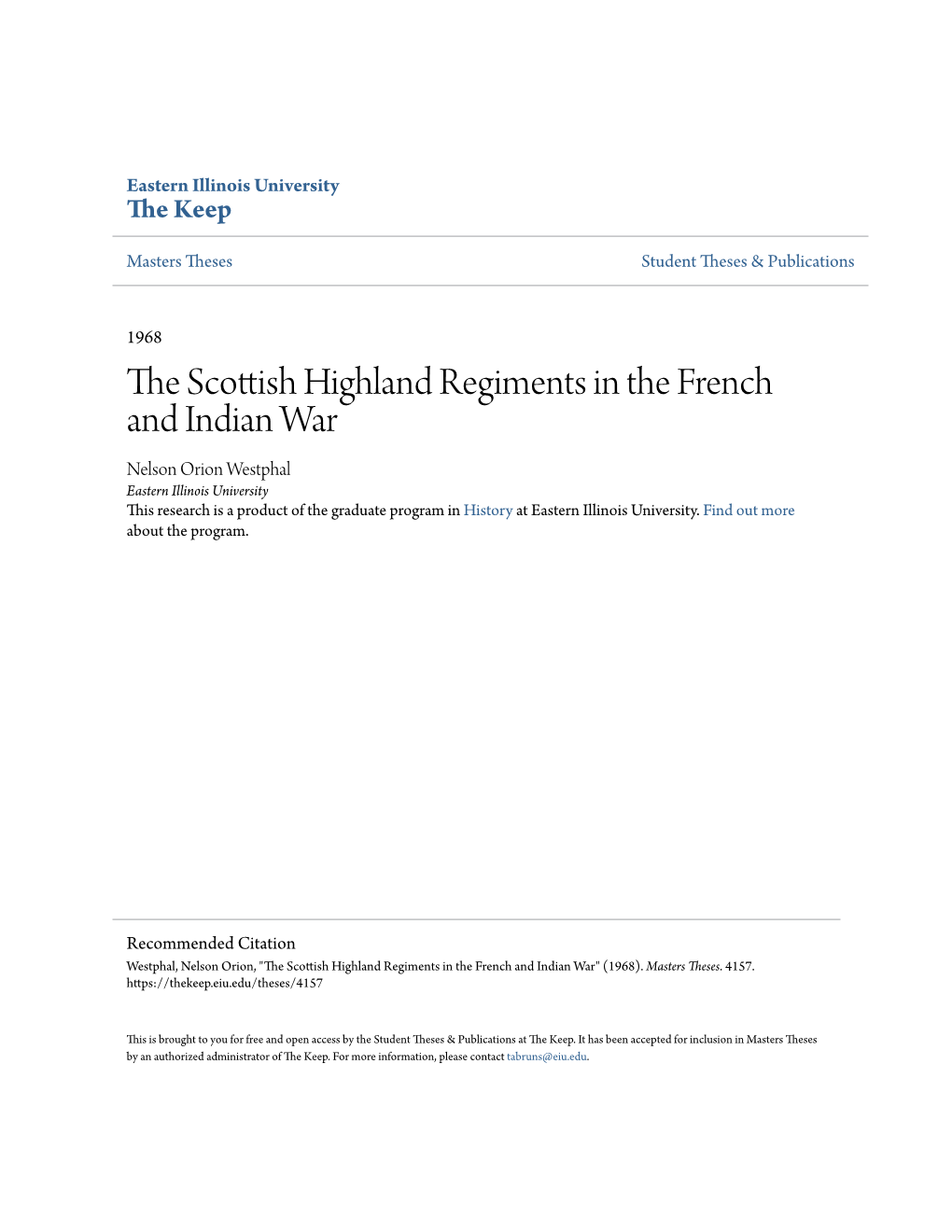 The Scottish Highland Regiments in the French and Indian