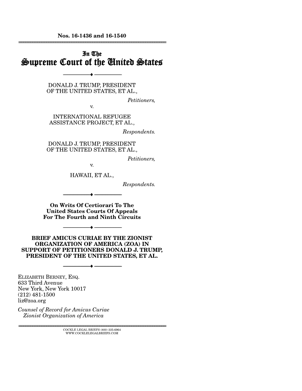 Brief Amicus Curiae of Zionist Organization Of