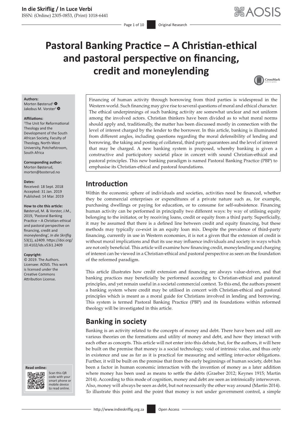 A Christian-Ethical and Pastoral Perspective on Financing, Credit and Moneylending