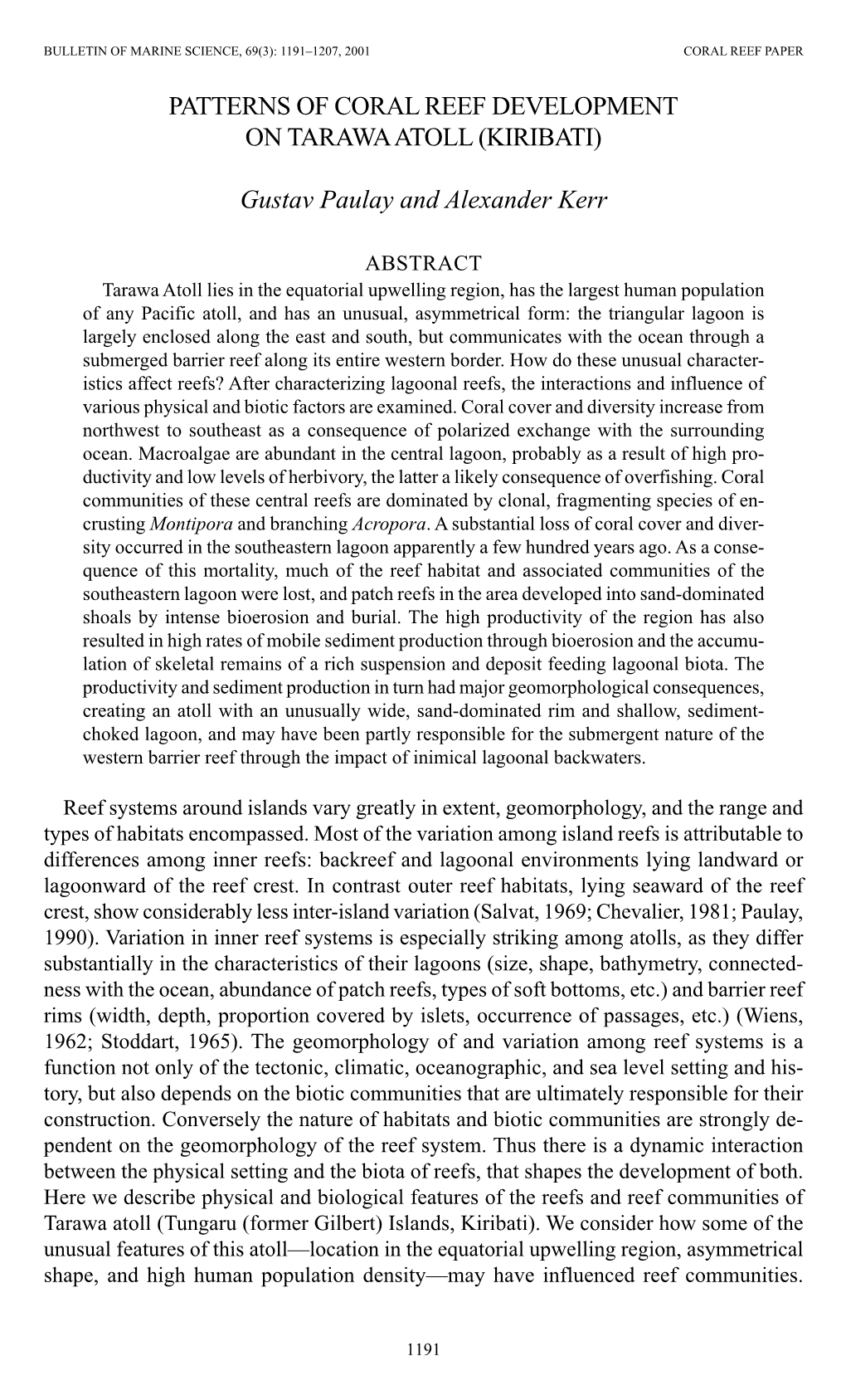 Patterns of Coral Reef Development on Tarawa Atoll (Kiribati)