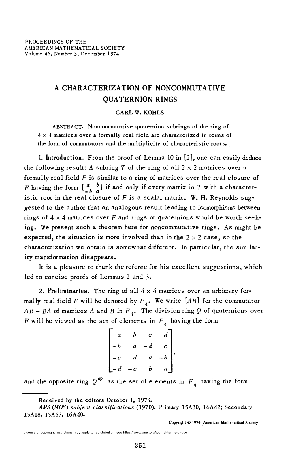 Quaternion Rings 353