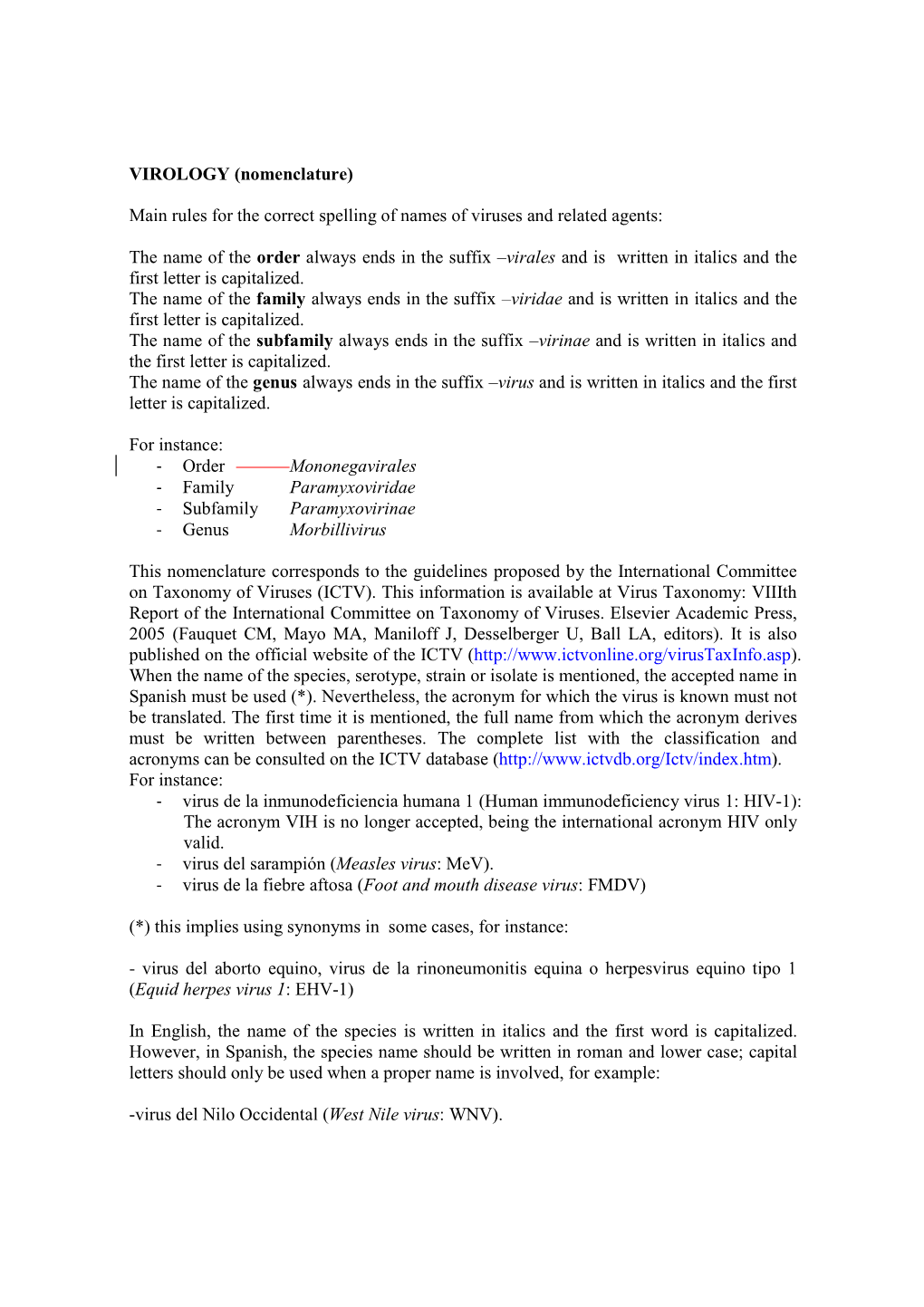 Virus Nomenclature