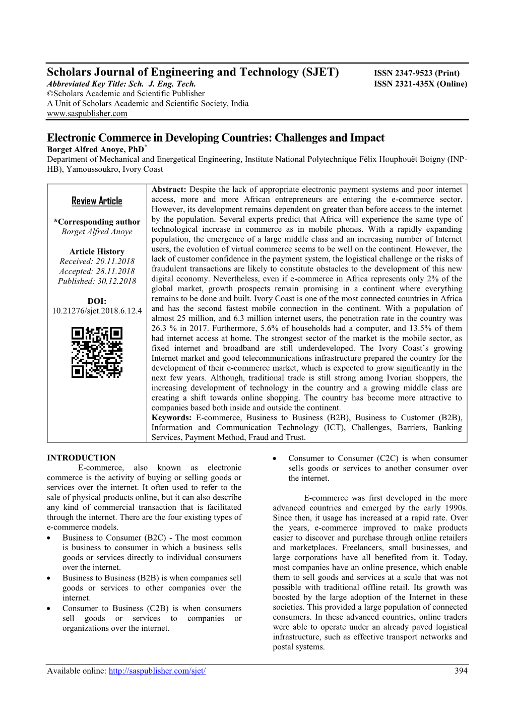 SJET) ISSN 2347-9523 (Print) Abbreviated Key Title: Sch