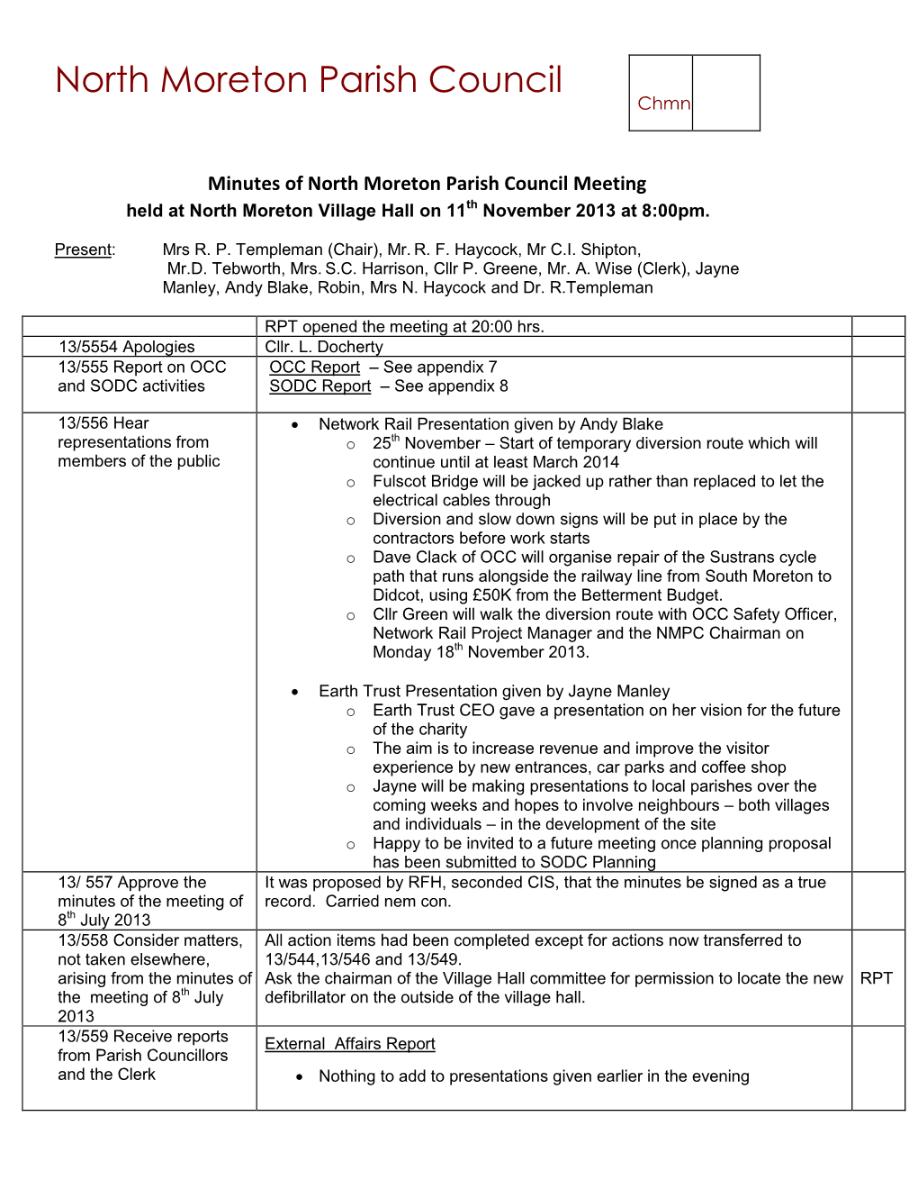 North Moreton Parish Council Chmn