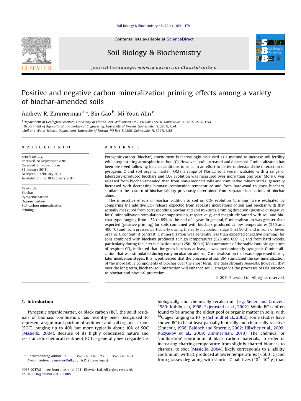 Positive and Negative Carbon Mineralization Priming Effects Among a Variety of Biochar-Amended Soils