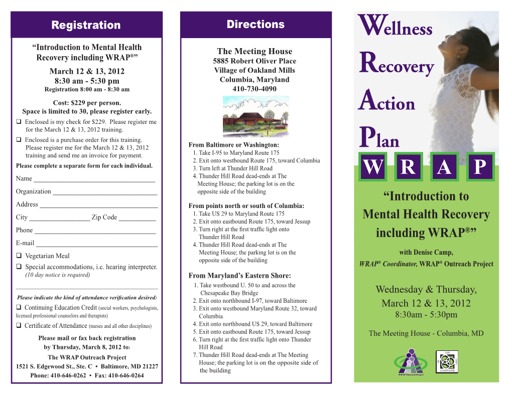 “Introduction to Mental Health Recovery Including WRAP®”