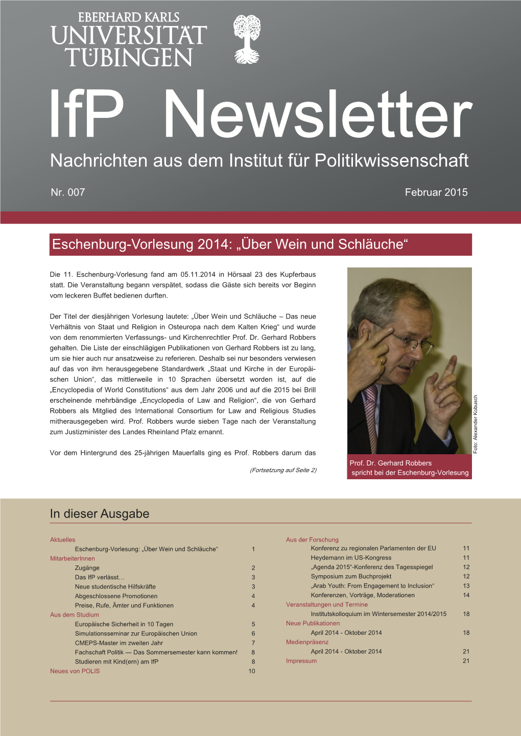 Ifp-Newsletter : Nachrichten Aus Dem Institut Für Politikwissenschaft Tübingen