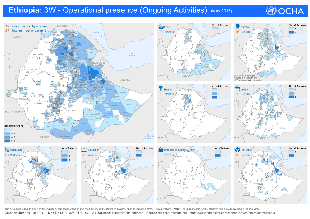 Ethiopia: 3W - Operational Presence (Ongoing Activities) (May 2016)