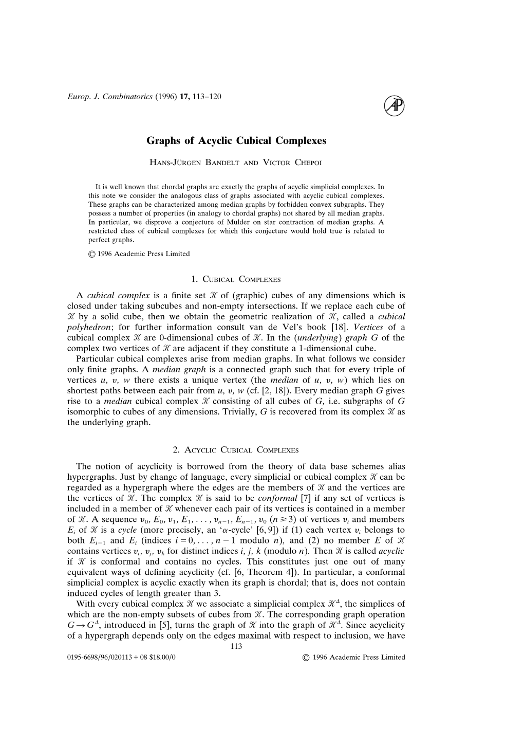 Graphs of Acyclic Cubical Complexes