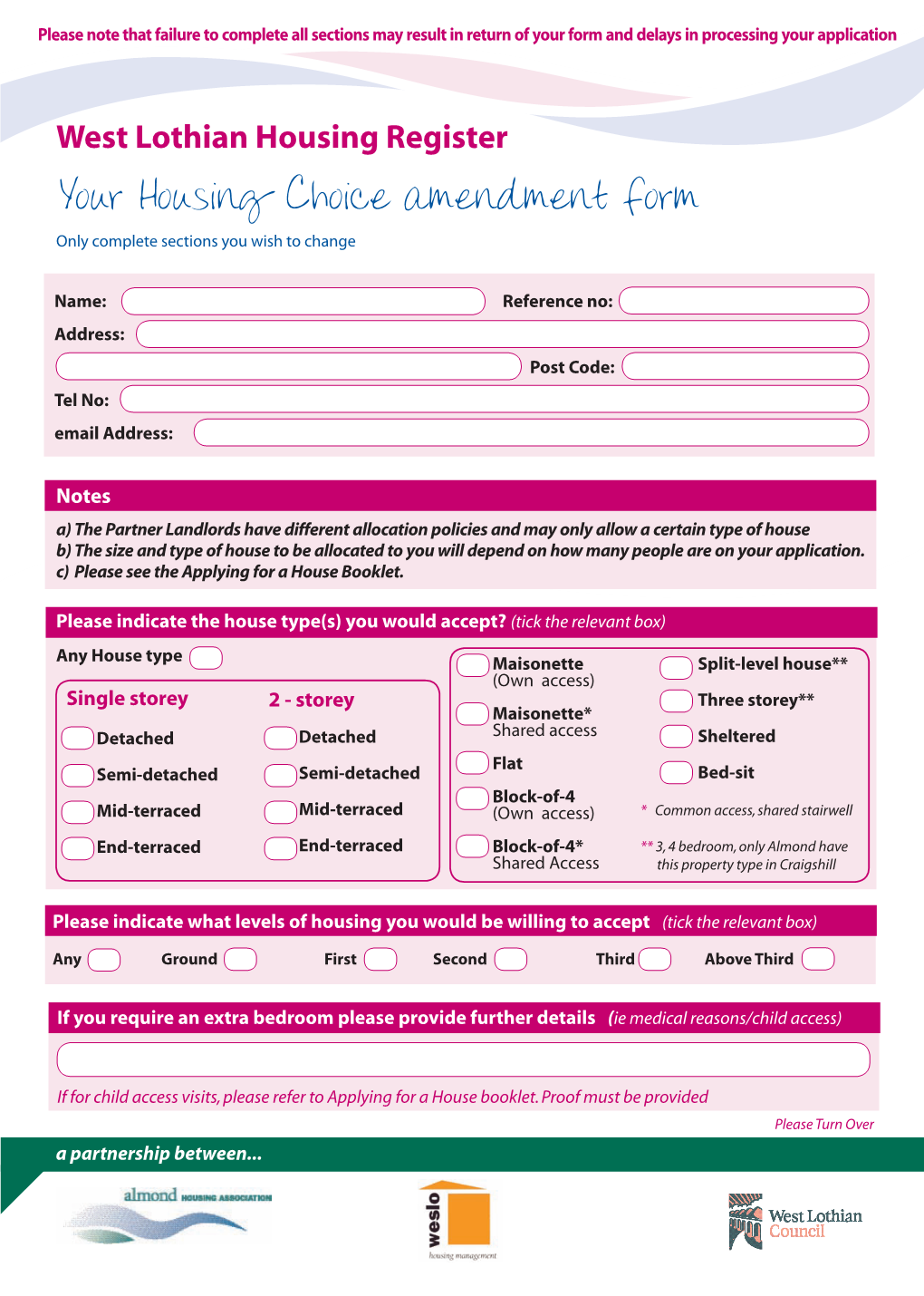 Housing Choice Amendment Form Only Complete Sections You Wish to Change