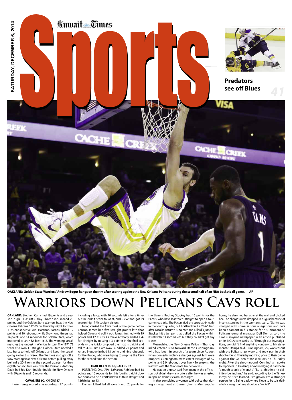 Warriors Down Pelicans Cavs Roll