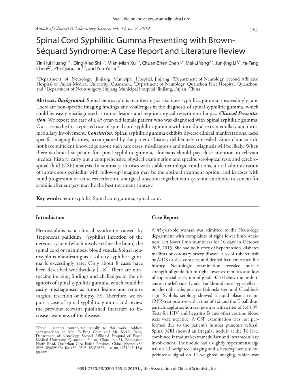 Spinal Cord Syphilitic Gumma Presenting with Brown-Séquard