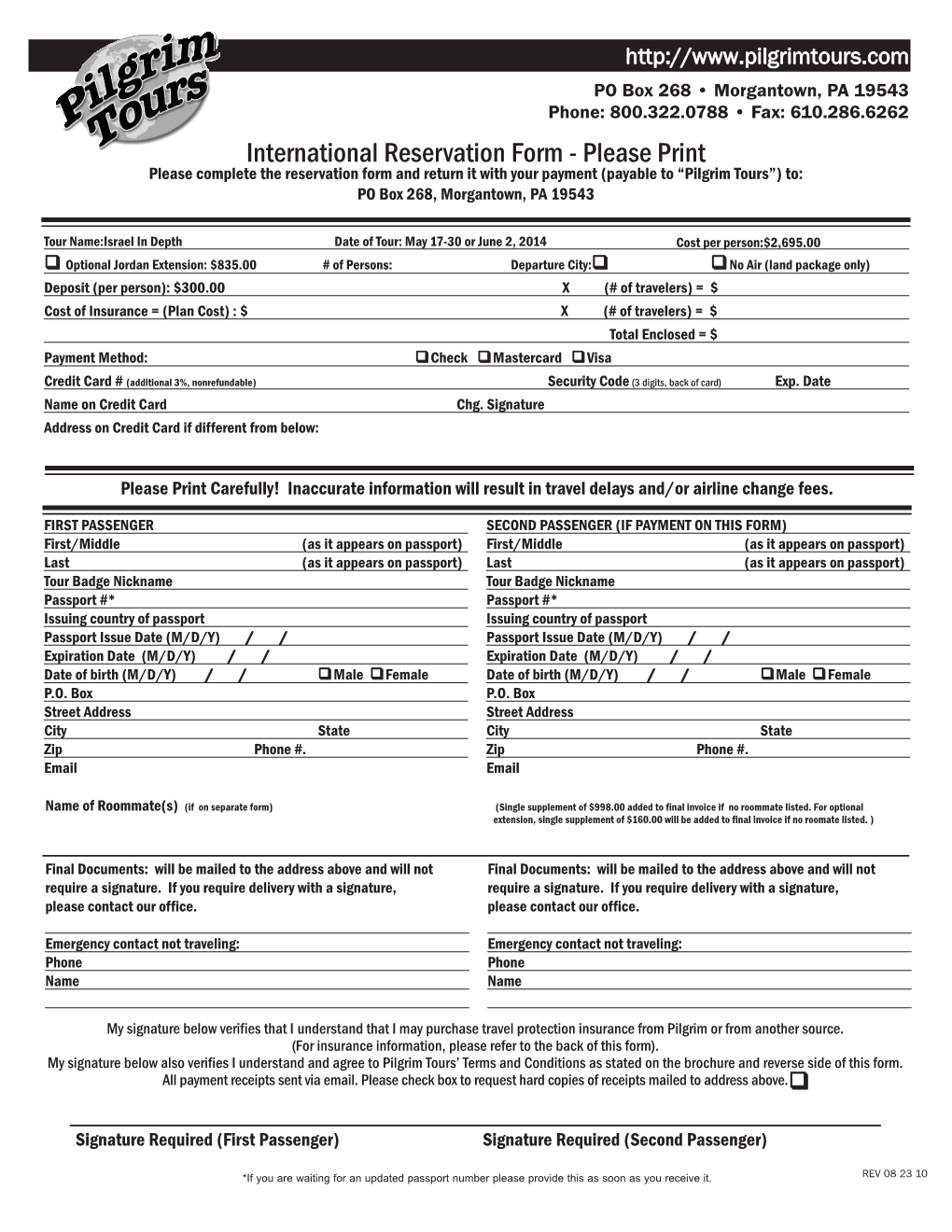 International Reservation Form