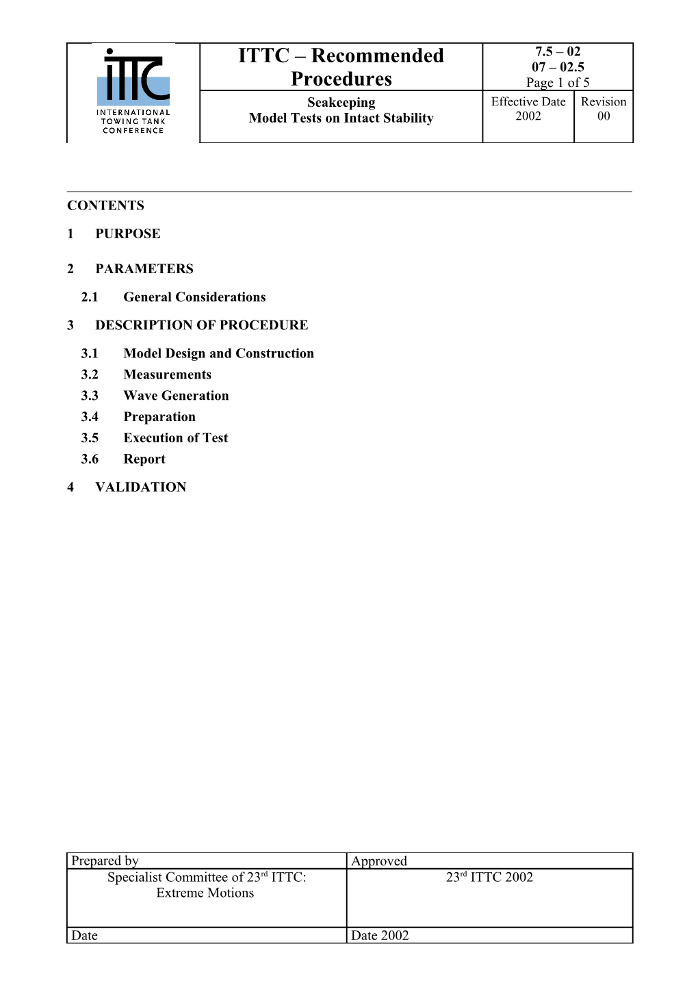 Appendix A: Procedure for Model Tests on Intact Stability