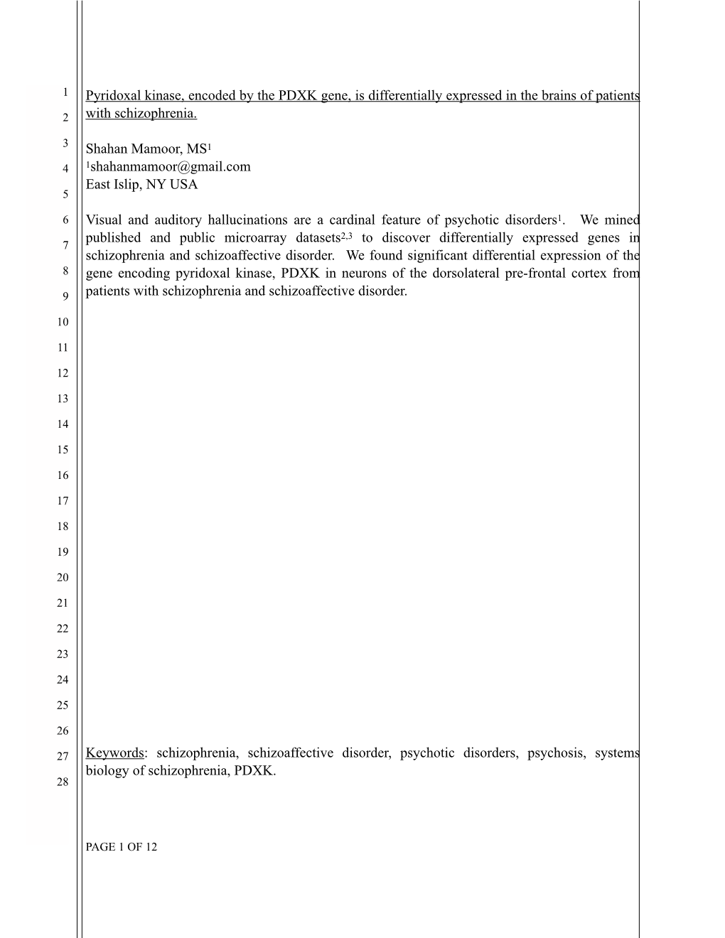 PDXK Is Differentially Expressed in the Brains of Patients With