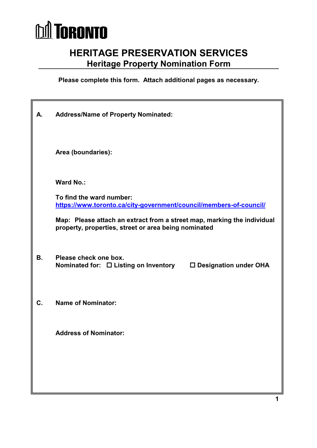 Heritage Property Nomination Form 2018