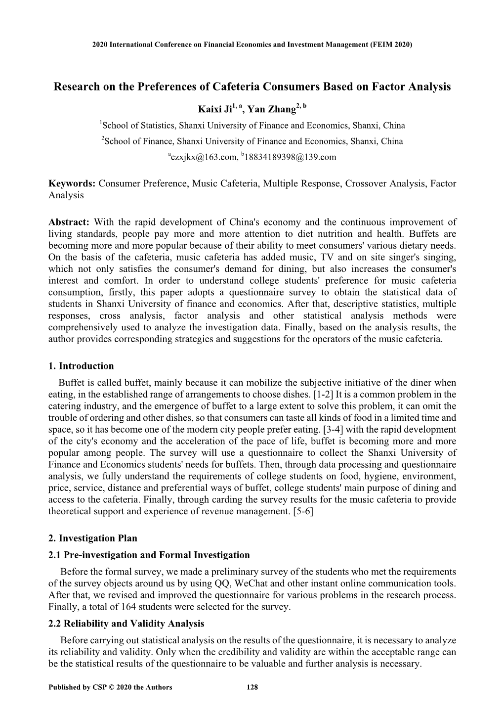 Research on the Preferences of Cafeteria Consumers Based on Factor Analysis