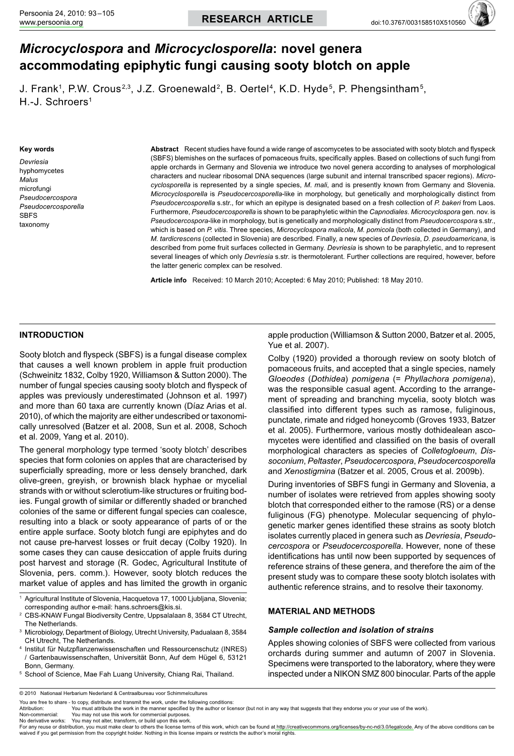 Novel Genera Accommodating Epiphytic Fungi Causing Sooty Blotch on Apple