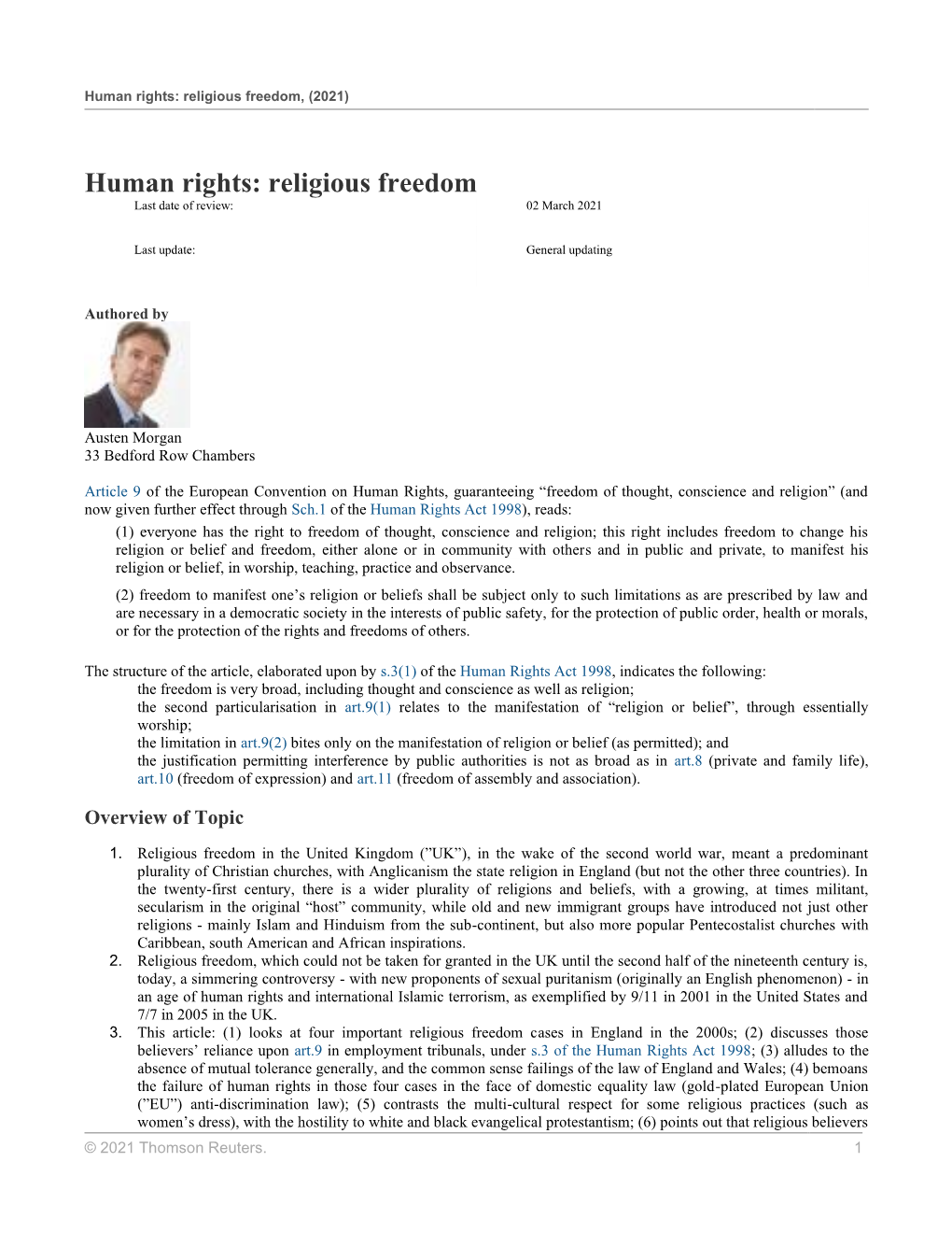 Human Rights: Religious Freedom, (2021)