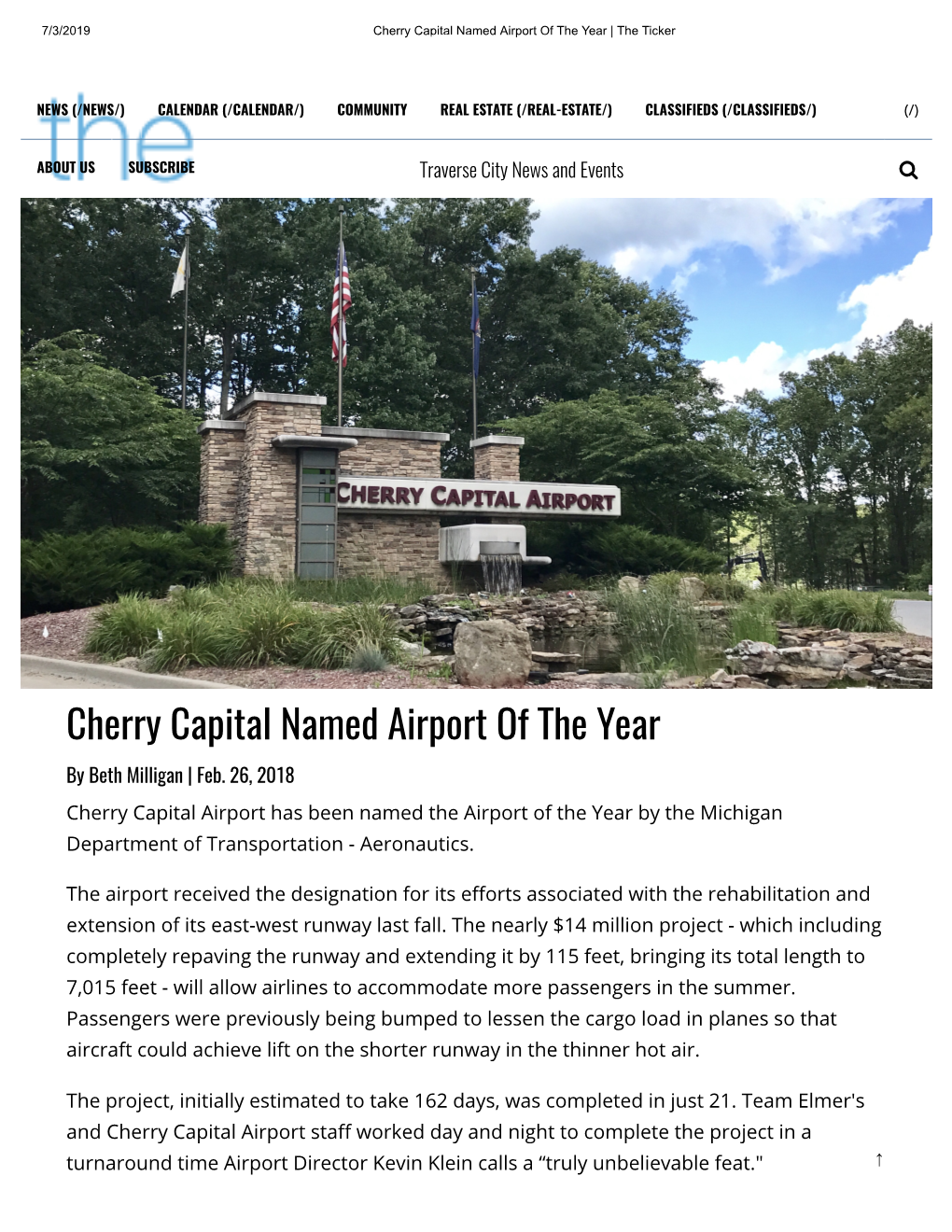 Cherry Capital Named Airport of the Year | the Ticker