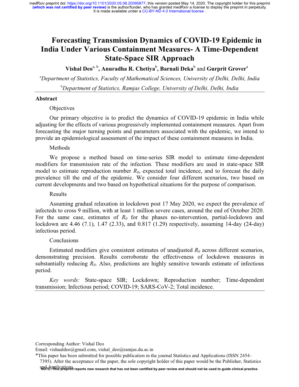 Forecasting Transmission Dynamics of COVID-19 Epidemic in India Under Various Containment Measures