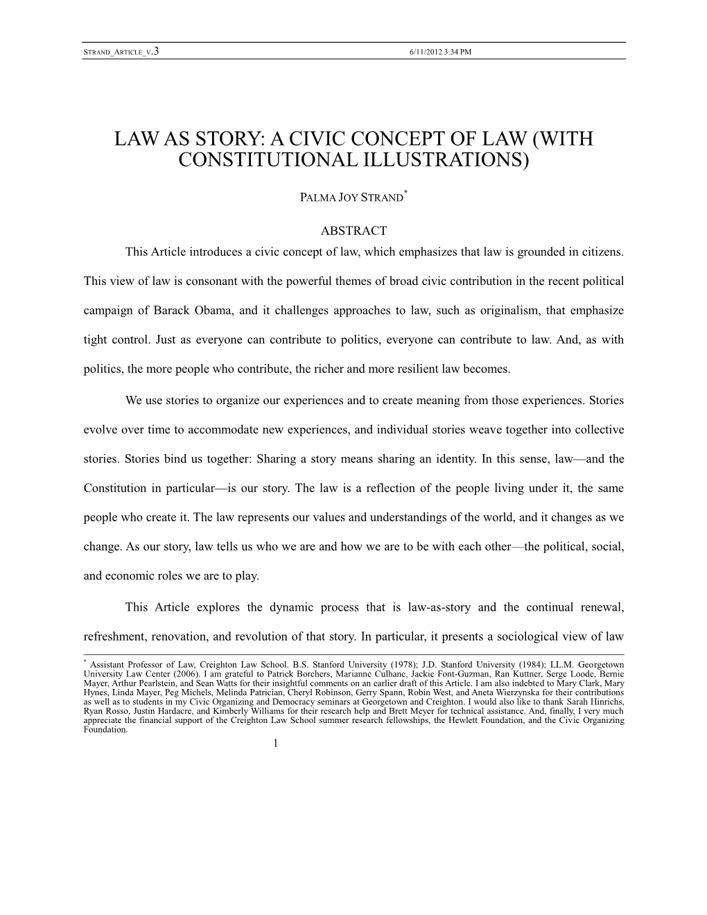 Law As Story: a Civic Concept of Law (With Constitutional Illustrations)