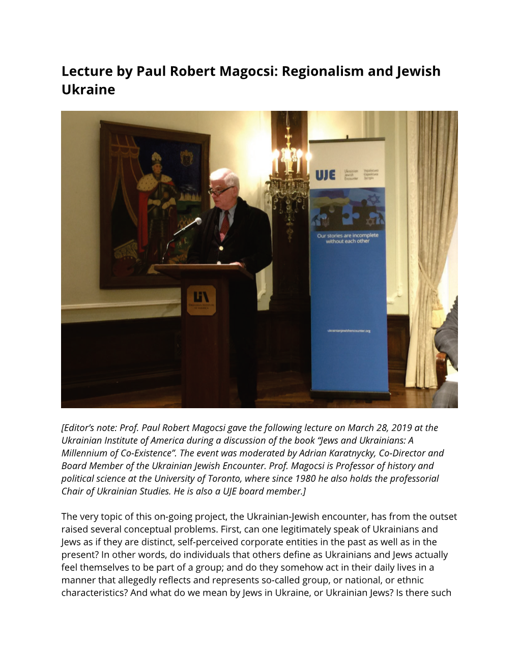 Lecture by Paul Robert Magocsi: Regionalism and Jewish Ukraine