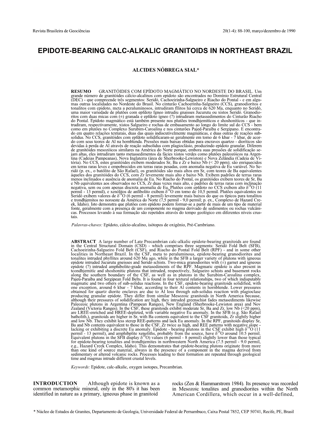 Epidote-Bearing Calc-Alkalic Granitoids in Northeast Brazil