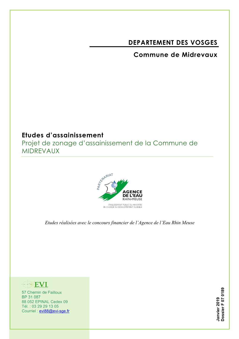 Projet De Zonage D'assainissement De La Commune De MIDREVAUX