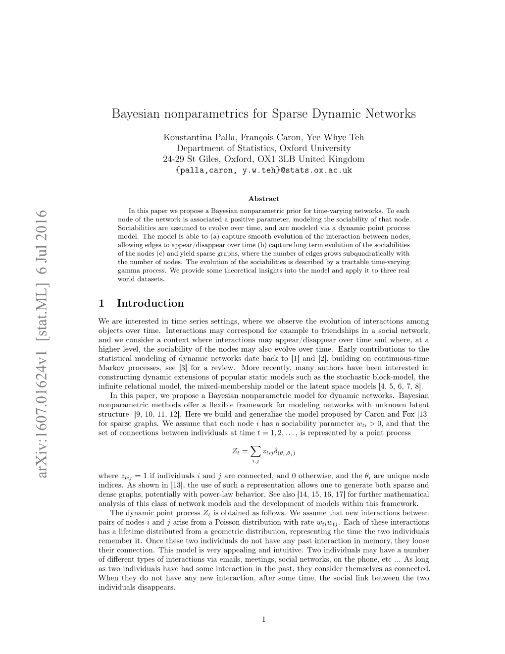 Bayesian Nonparametrics for Sparse Dynamic Networks