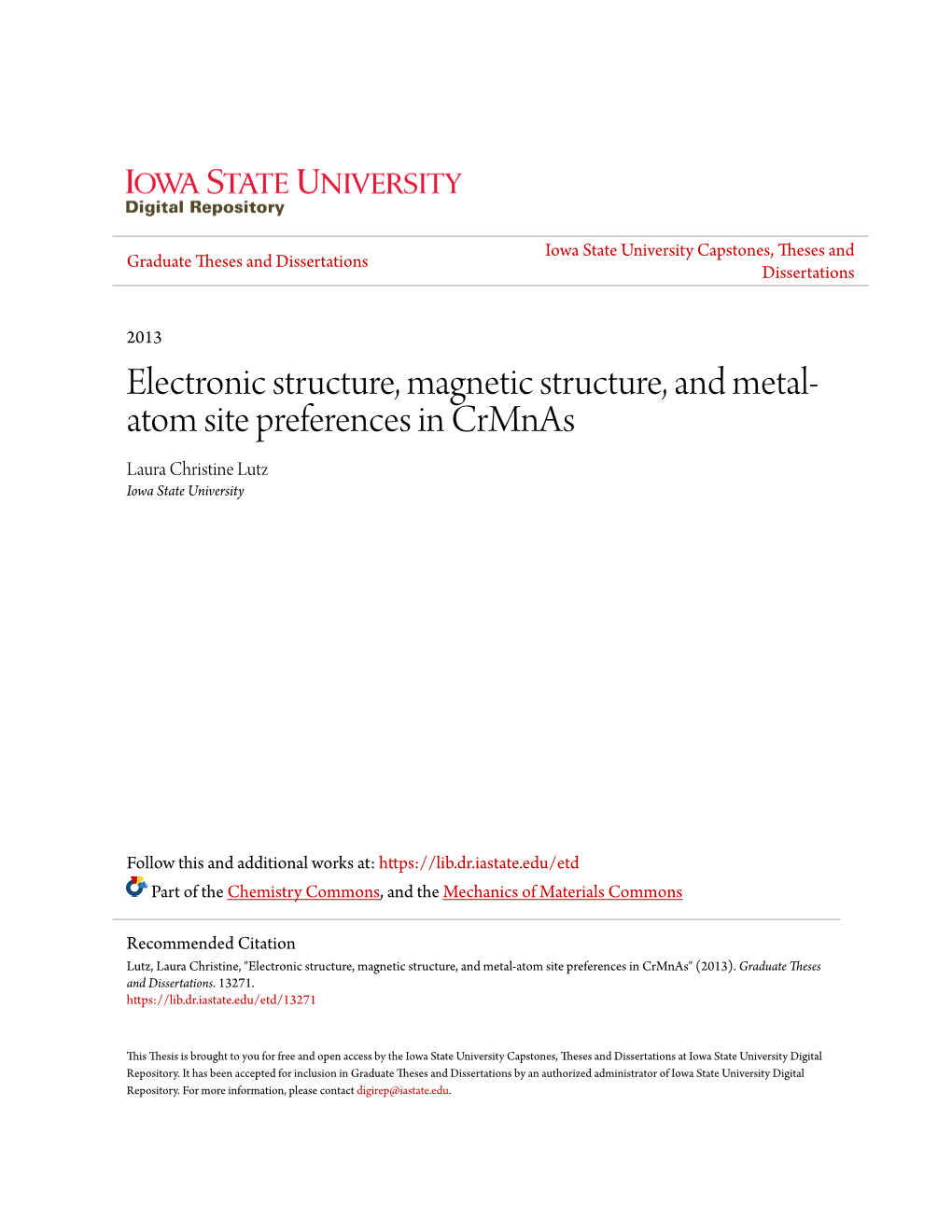 Atom Site Preferences in Crmnas Laura Christine Lutz Iowa State University