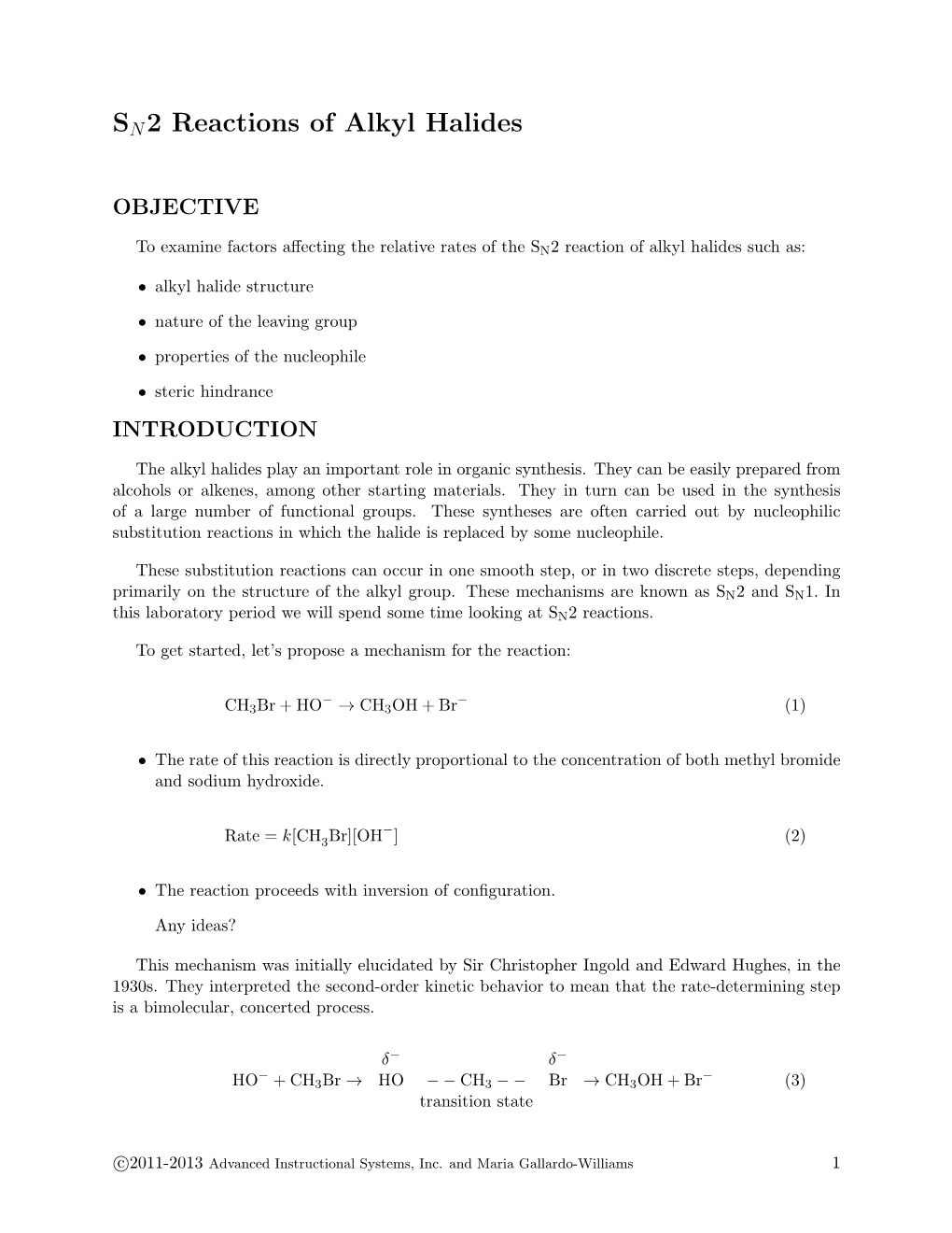 SN2 Reactions of Alkyl Halides