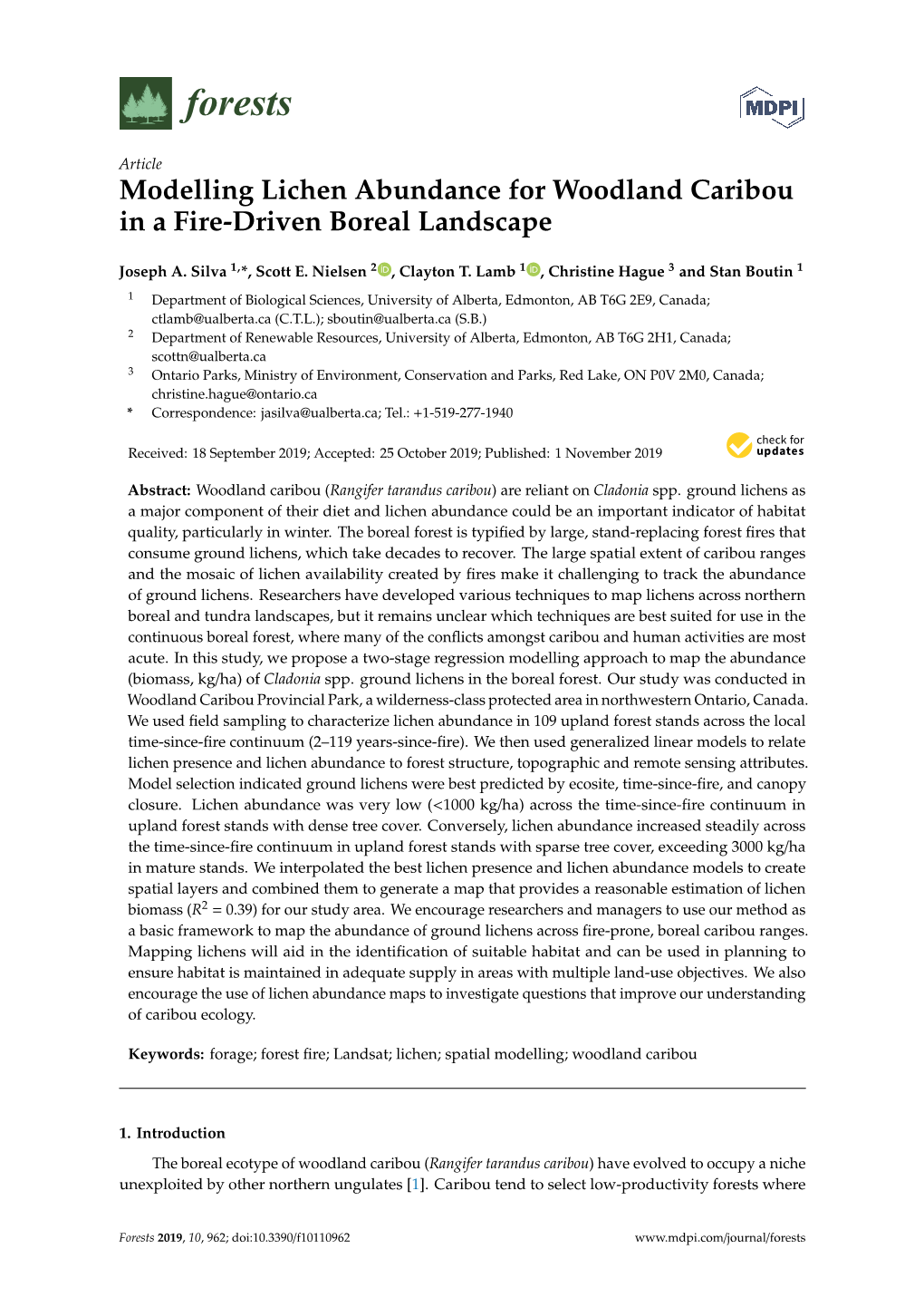 Modelling Lichen Abundance for Woodland Caribou in a Fire-Driven Boreal Landscape